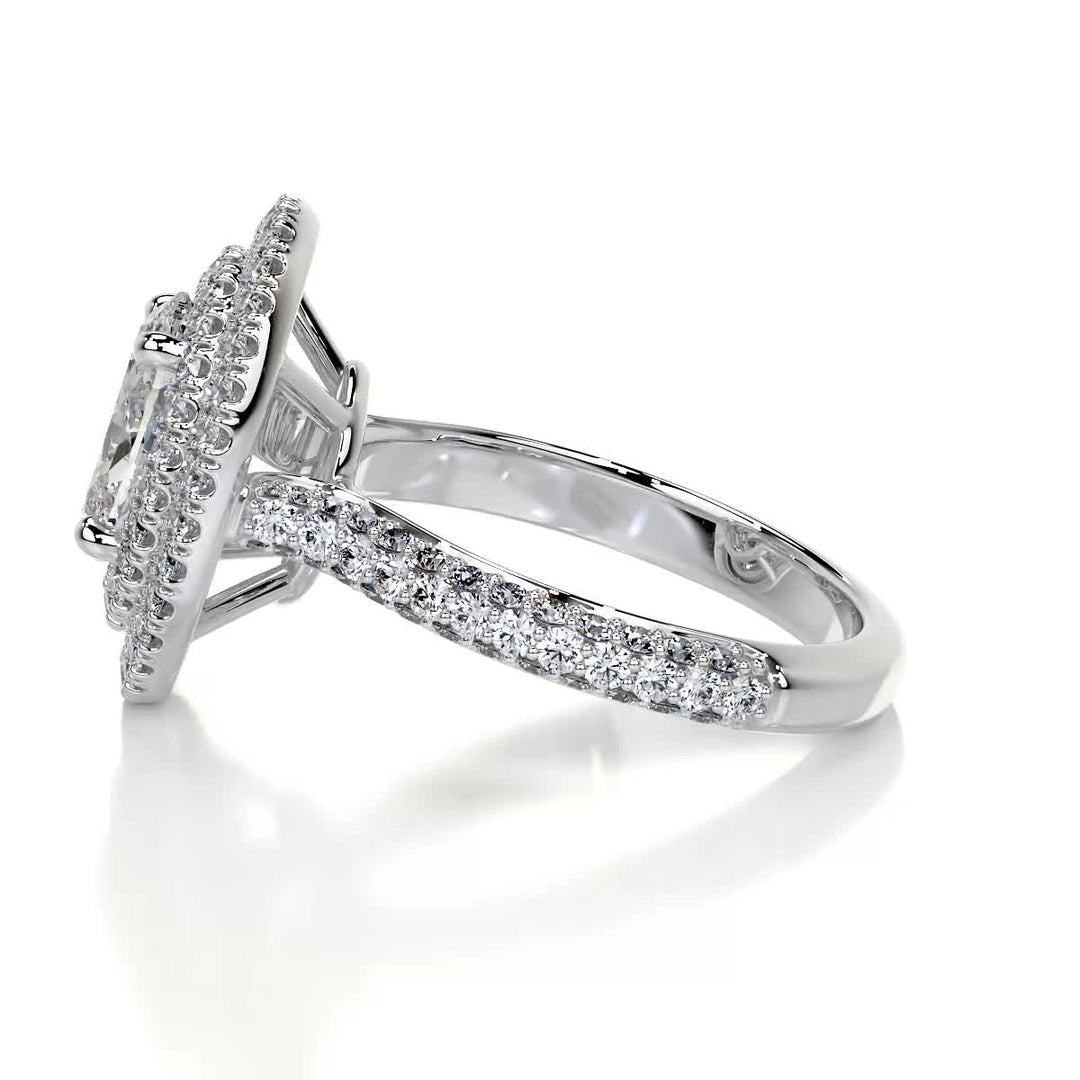 1.50 Carat Oval Cut Double Halo Moissanite 3 Side Pave Engagement Ring
