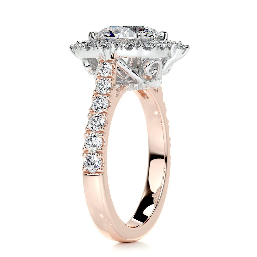 1.5 Carat Cut Round Halo Moissanite Two Tone Engagement Ring