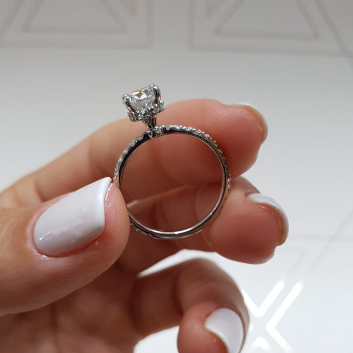 1.0 Carat Round Cut Hidden Halo Moissanite Engagement Ring