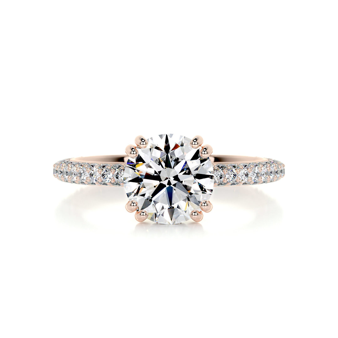 2.5 Carat Round Cut Hidden Halo 3 Side Pave Moissanite Engagement Ring