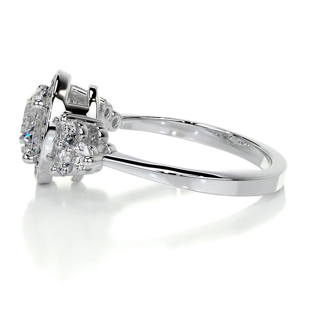 1.5 Carat Round Cut Halo Cluster Moissanite Engagement Ring