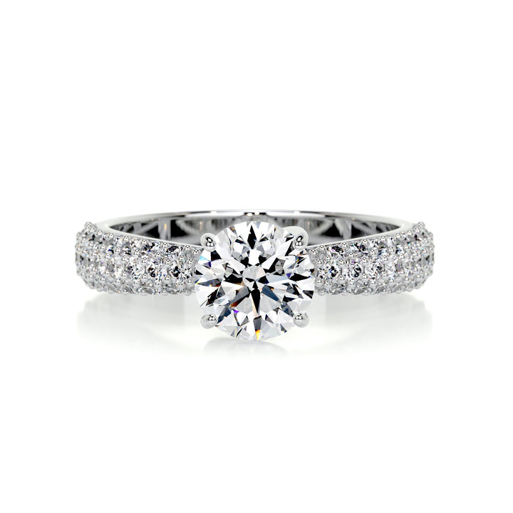 1.35Carat Round Cut 3 Side Pave Moissanite Engagement Ring