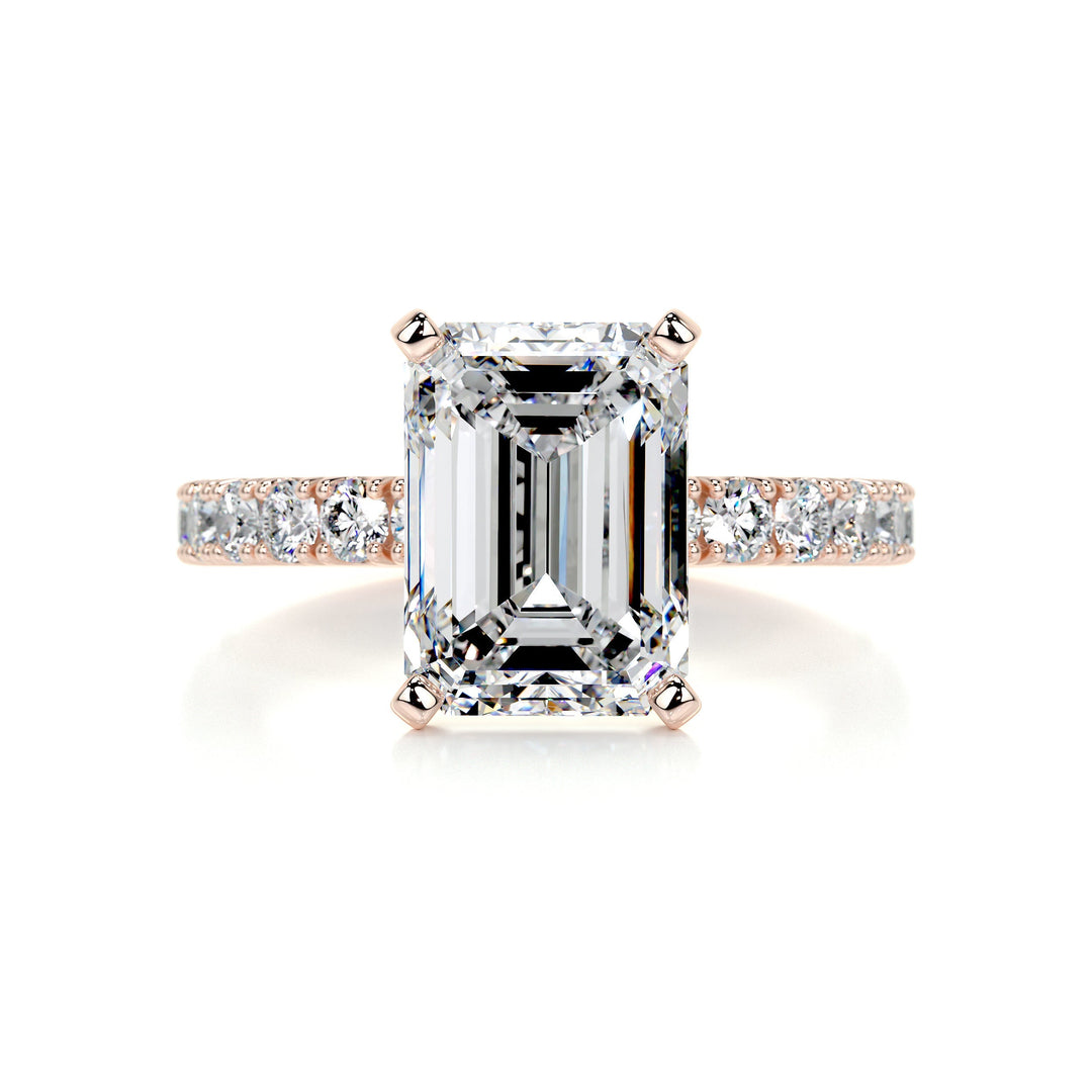 3.0 Carat Emerald Cut Pave Moissanite Engagement Ring