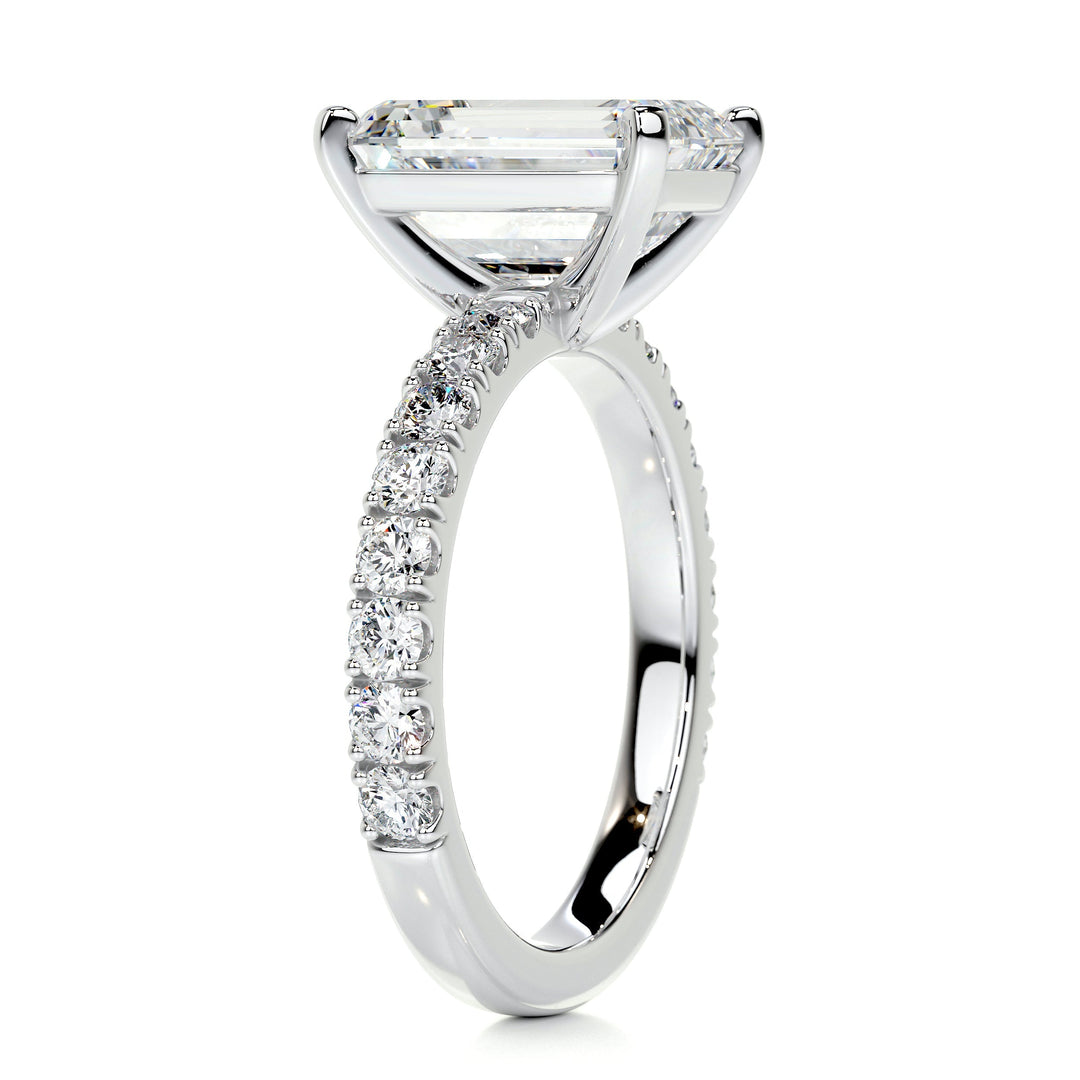 3.0 Carat Emerald Cut Pave Moissanite Engagement Ring