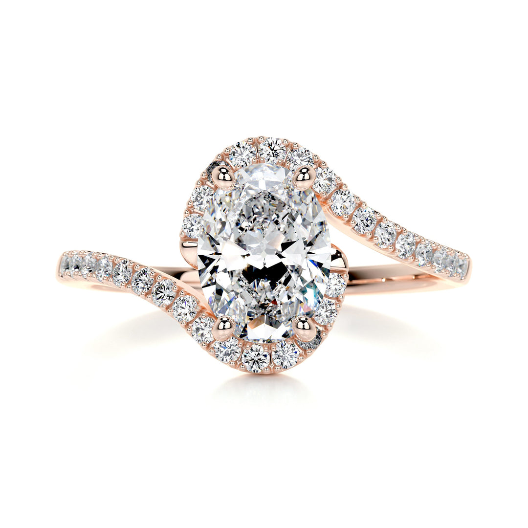 1.0 Carat Oval Cut Halo Tension Setting Moissanite Engagement Ring