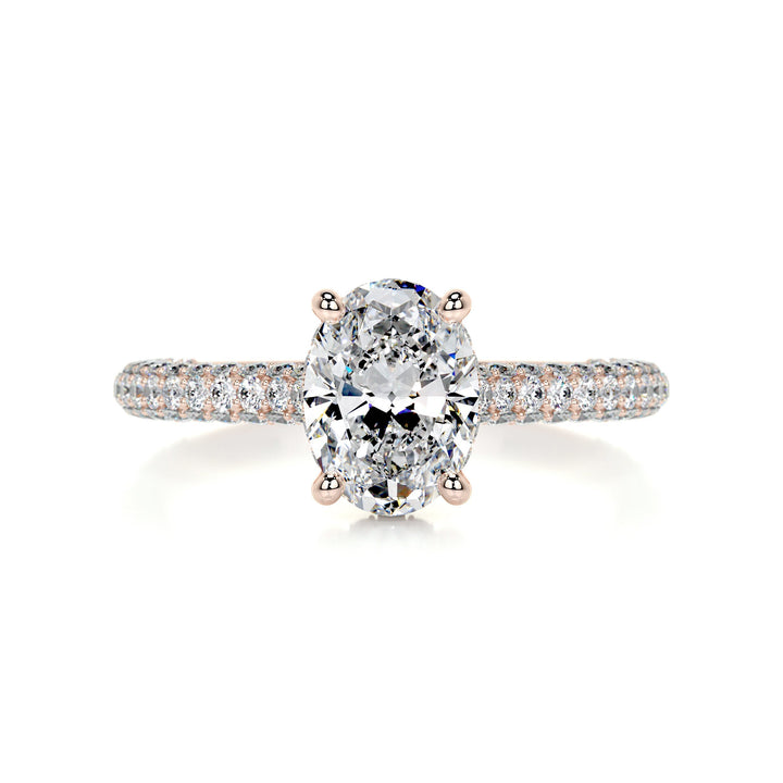 2.0 Carat Oval Cut Hidden Halo Moissanite 3 Side Pave Engagement Ring