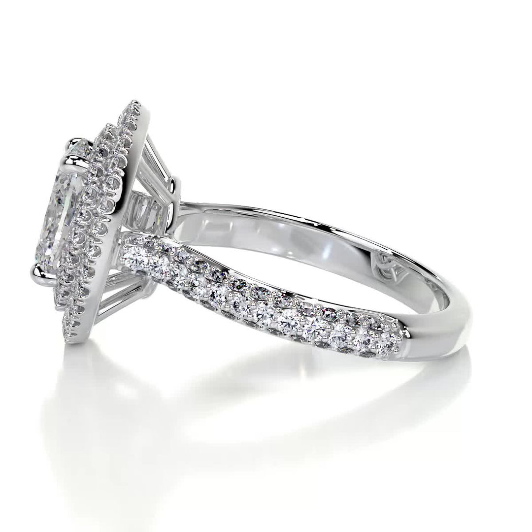 3 Carat Oval Cut Moissanite Double Halo Style 3 Side Pave Diamond Engagement Ring