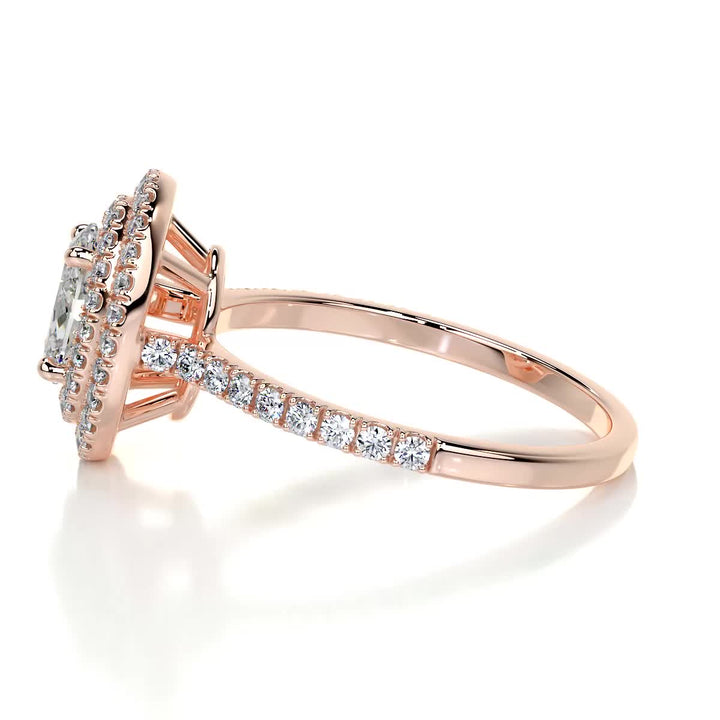 1.0ct Oval Cut Double Halo Moissanite Engagement Ring in 18K Yellow | White | Rose Gold