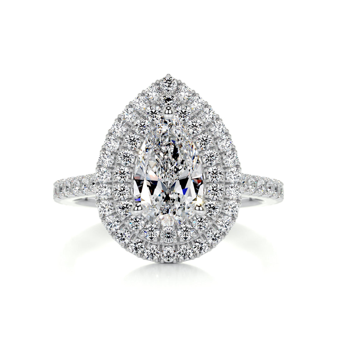 1.65 Carat Pear Double Halo Moissanite Engagement Ring