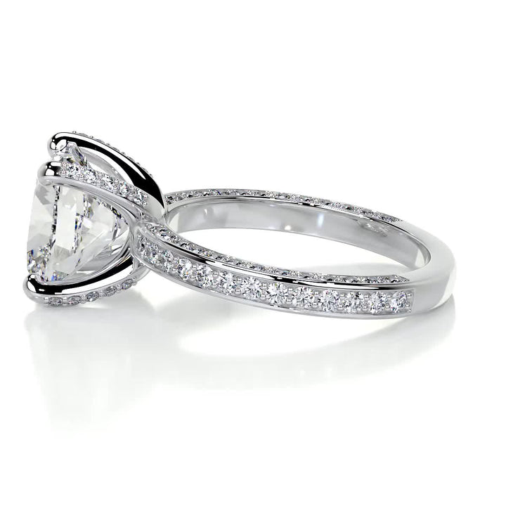 2.54 Carat Cushion Cut Moissanite 3 Side Pave Diamond Engagement Ring