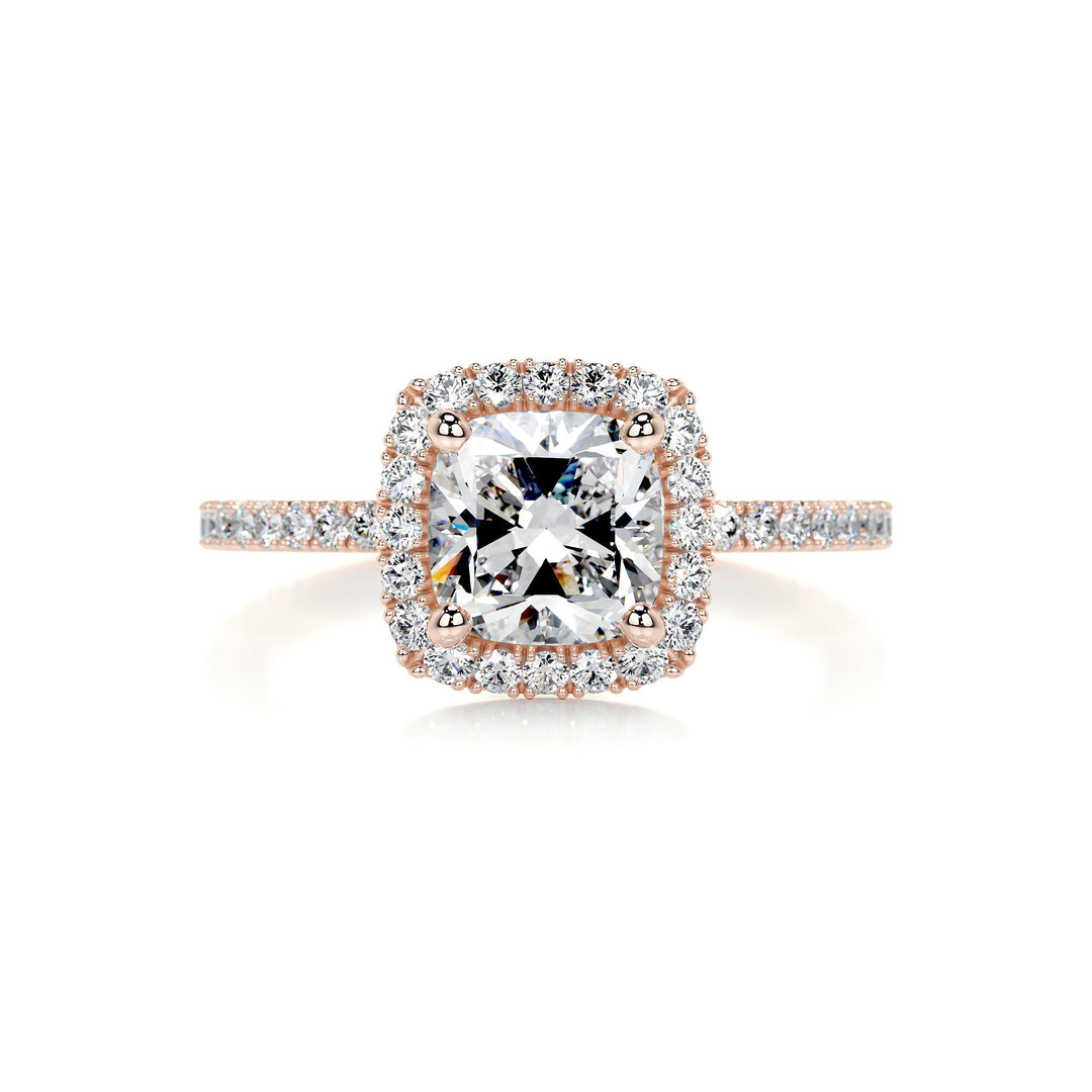 1.80ct Cushion Cut Halo Moissanite Engagement Ring In 18K Yellow | White | Rose Gold