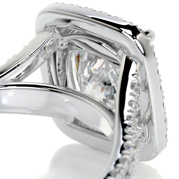 2.98 Carat Cushion Cut Moissanite Halo Style Twisted Engagement Ring