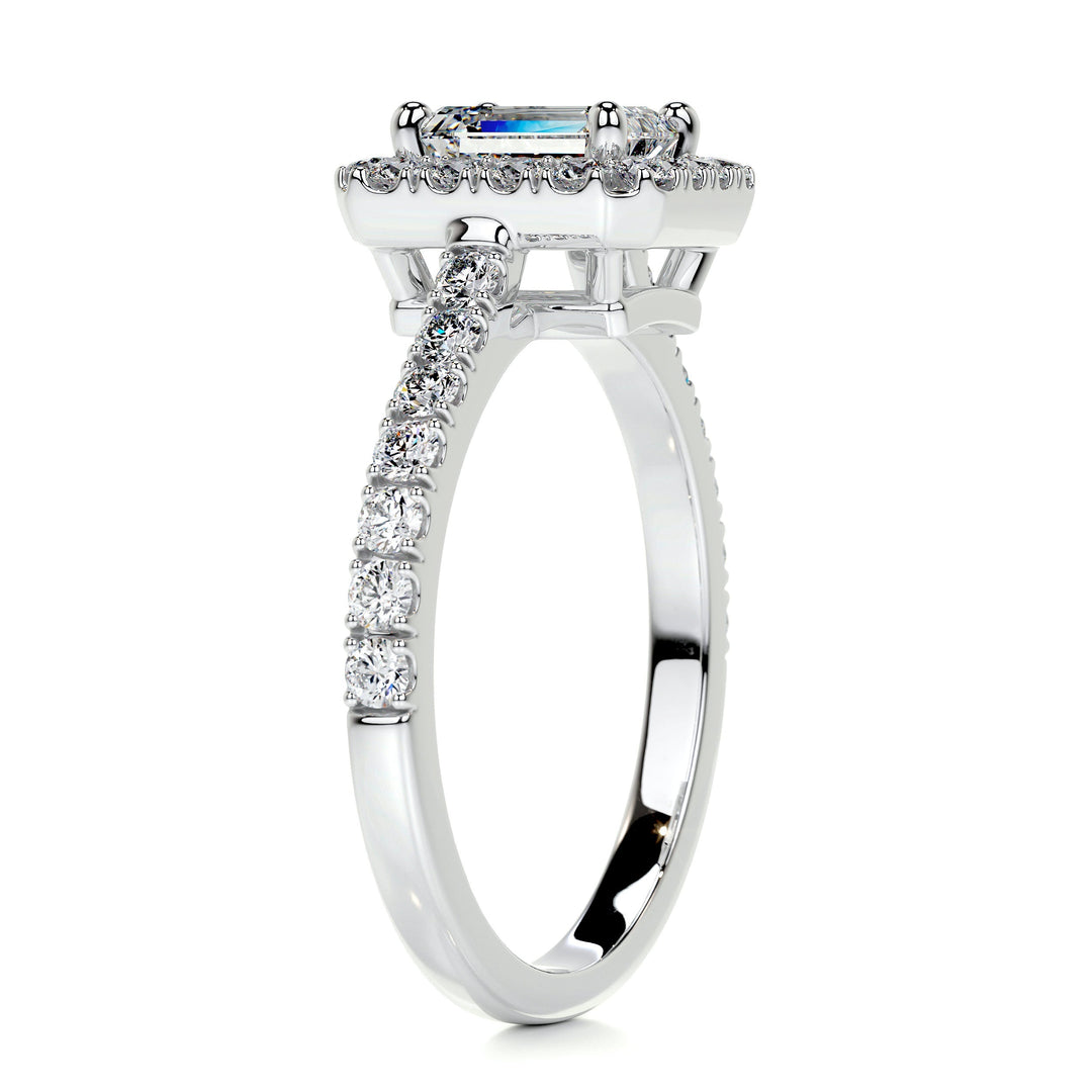 1.0 Carat Emerald Cut Halo Moissanite Engagement Ring
