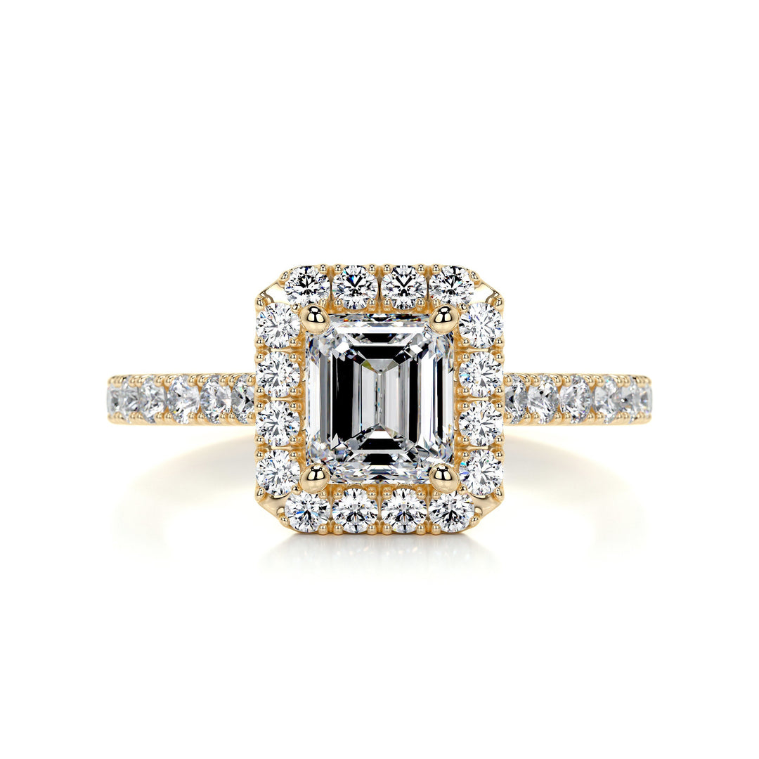 1.0 Carat Emerald Cut Halo Moissanite Engagement Ring