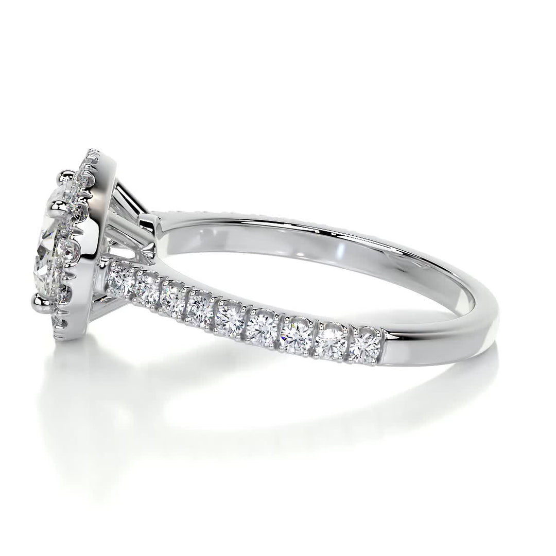 1.0 Carat East West Oval Cut Halo Moissanite Engagement Ring