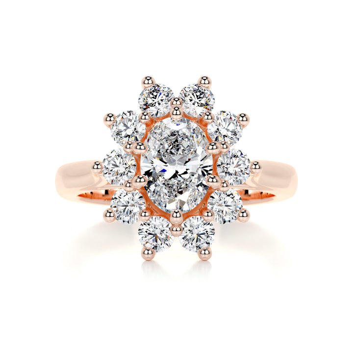 1.0 Carat Oval Cut Flower Style Halo Moissanite Engagement Ring