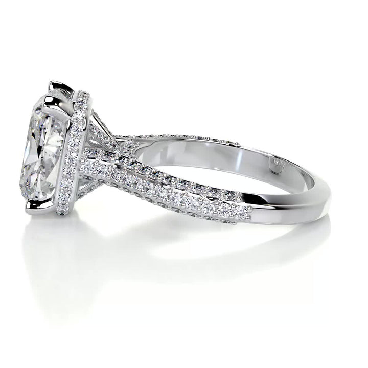 3 Carat Elongated Cushion Cut  Moissanite Hidden Halo 3 Side Pave Diamond Engagement Ring