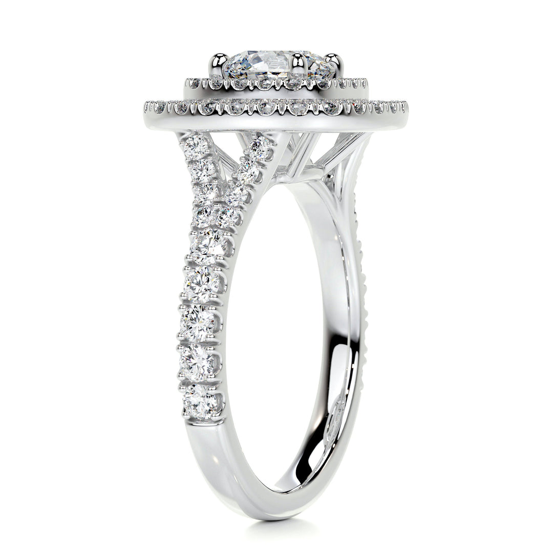 1.0 Carat Round Cut Double Halo Moissanite Twisted Engagement Ring