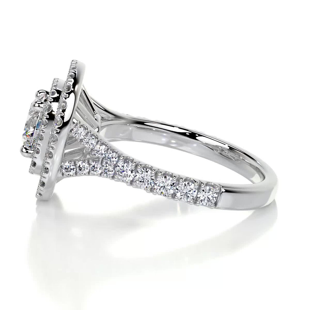 1.0 Carat Round Cut Double Halo Moissanite Twisted Engagement Ring