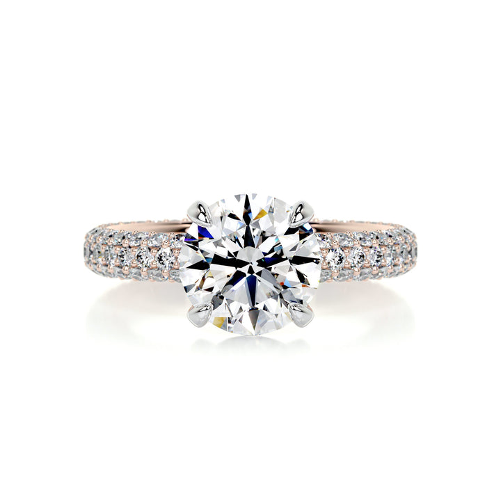 2.0 Carat Round Cut 3 Side Pave Moissanite Two Tone Engagement Ring