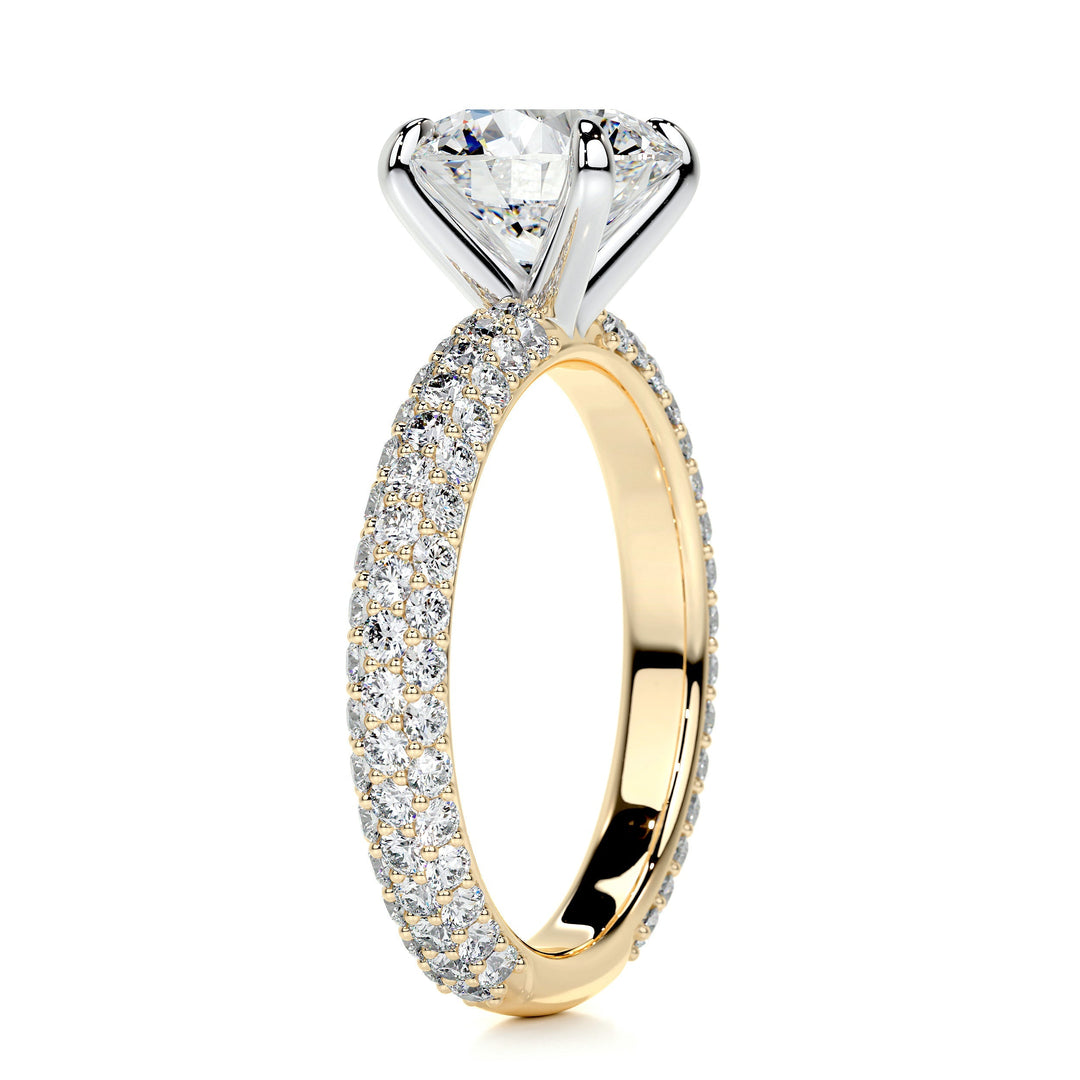 2.0 Carat Round Cut 3 Side Pave Moissanite Two Tone Engagement Ring