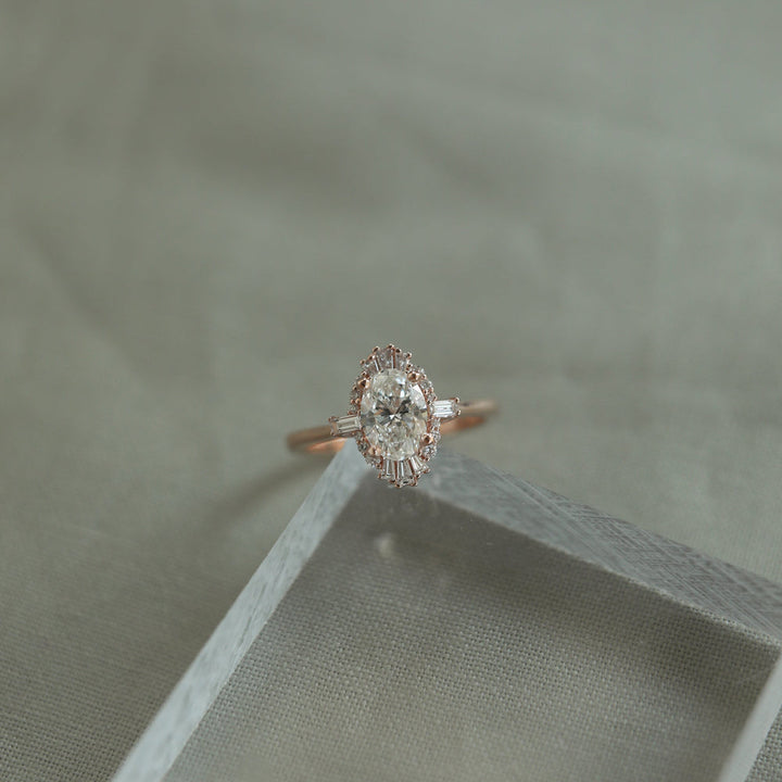 0.75CT Oval Moissanite Diamond Cluster Engagement Ring