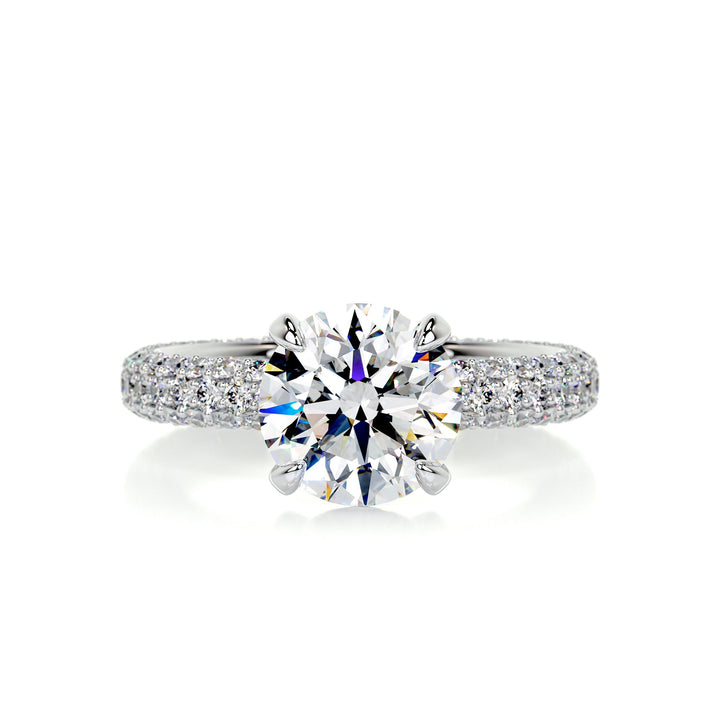 2.0ct Round Cut Moissanite 3 Side Pave Diamond Engagement Ring