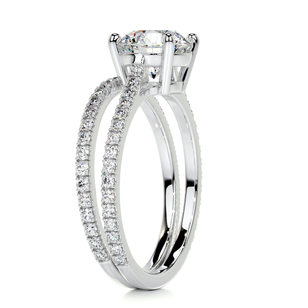 2.0ct Round Cut Pave Moissanite Solitaire Engagement Ring