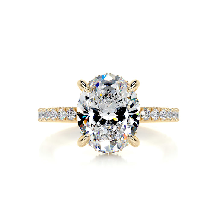 2.15 Carat Oval Cut Hidden Halo Style Moissanite Engagement Ring