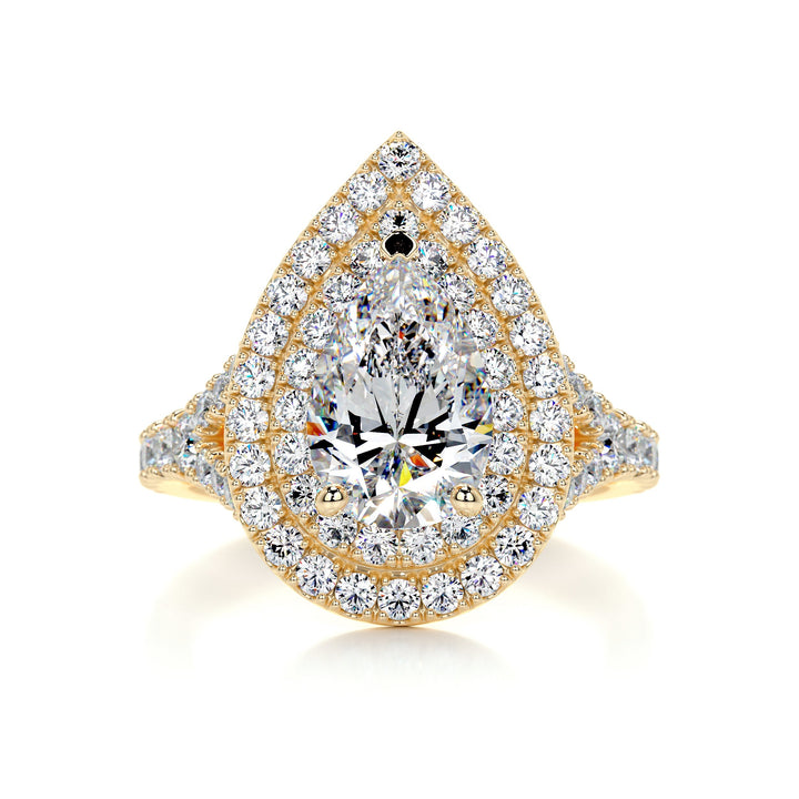 3.09ct Pear Cut Halo Moissanite Twisted Engagement Ring In 18K Solid Gold