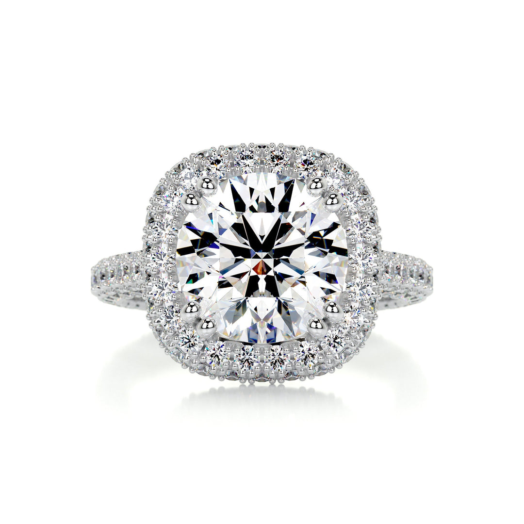 1.90ct Round Cut Double Halo Moissanite 3 Side Pave Diamond Engagement Ring