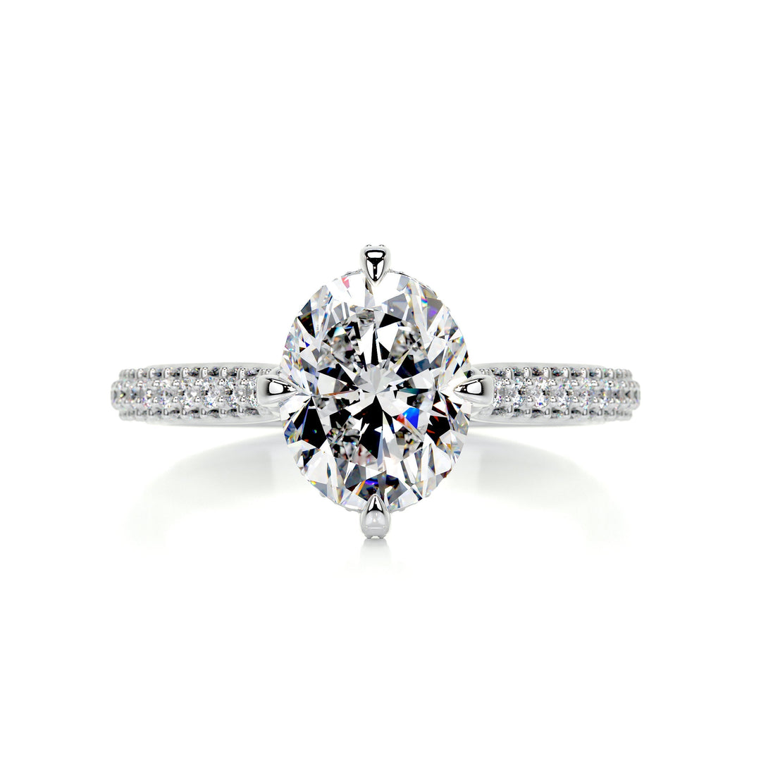 1.33ct Oval Cut Hidden Halo Moissanite 3 Side Pave Engagement Ring