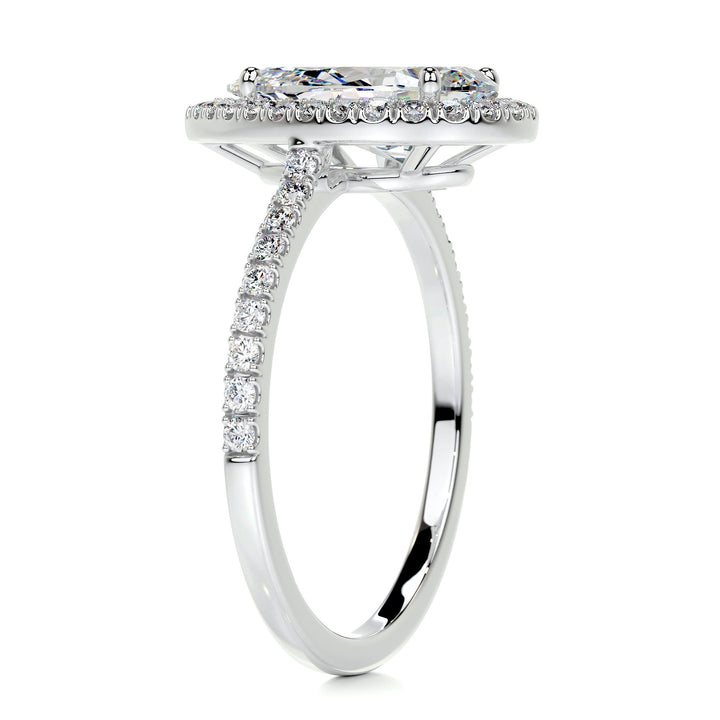 2.0 Carat Pear Cut Halo Style Pave Moissanite Engagement Ring