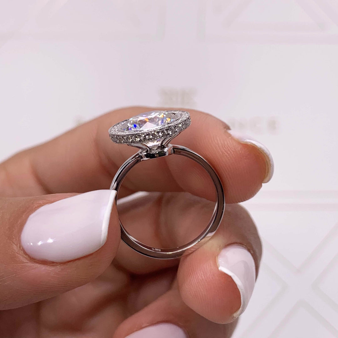 2.26ct Round Cut Unique Style Double Halo Moissanite Engagement Ring