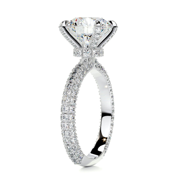 3.12 Carat Round Cut Hidden Halo Moissanite 3 Side Pave Diamond Engagement Ring