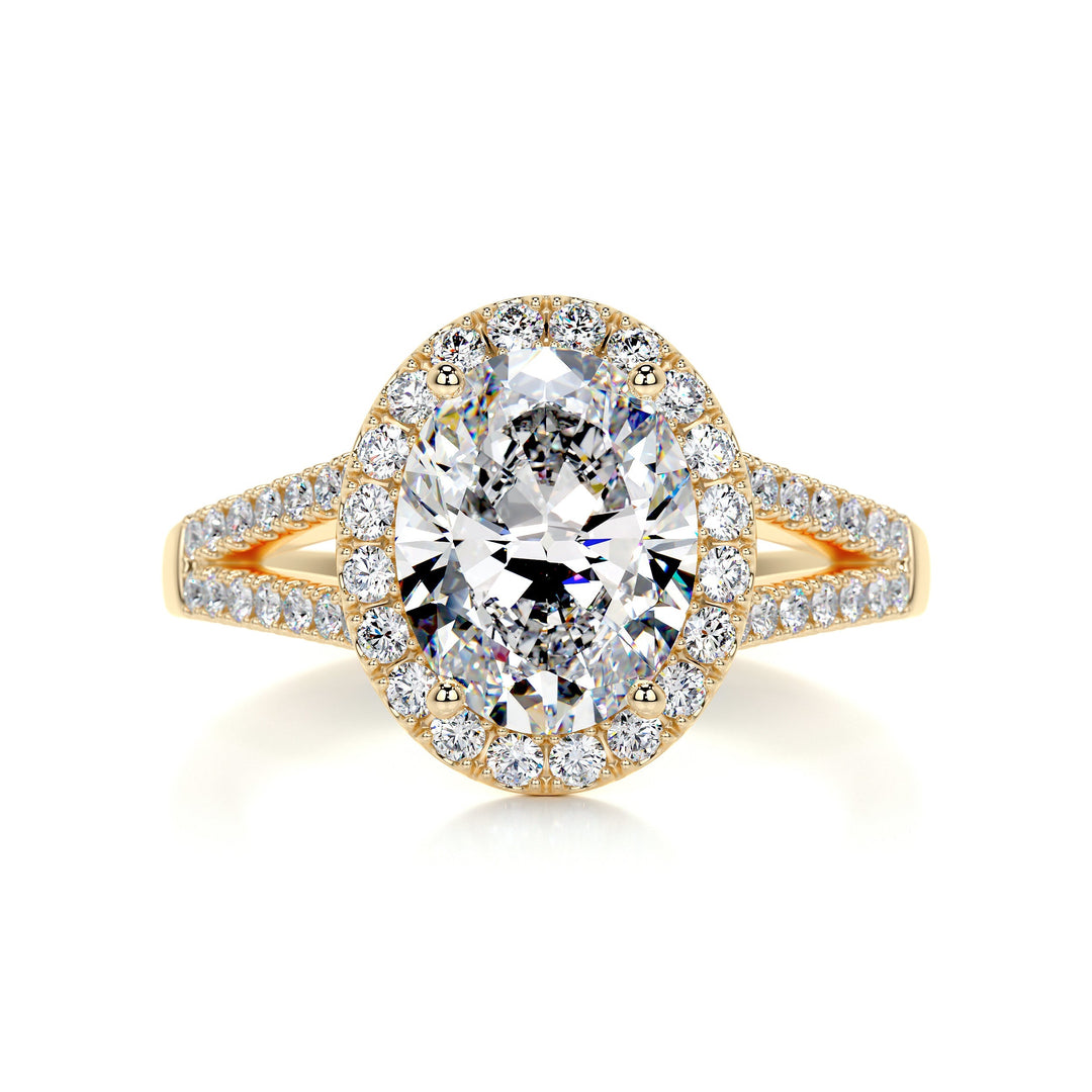 2.72 Carat Oval Cut Moissanite Halo Twisted Engagement Ring