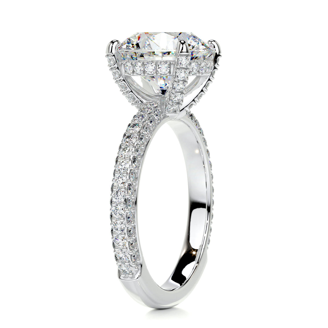 2.75ct Round Cut Hidden Halo Moissanite 3 Side Pave Engagement Ring