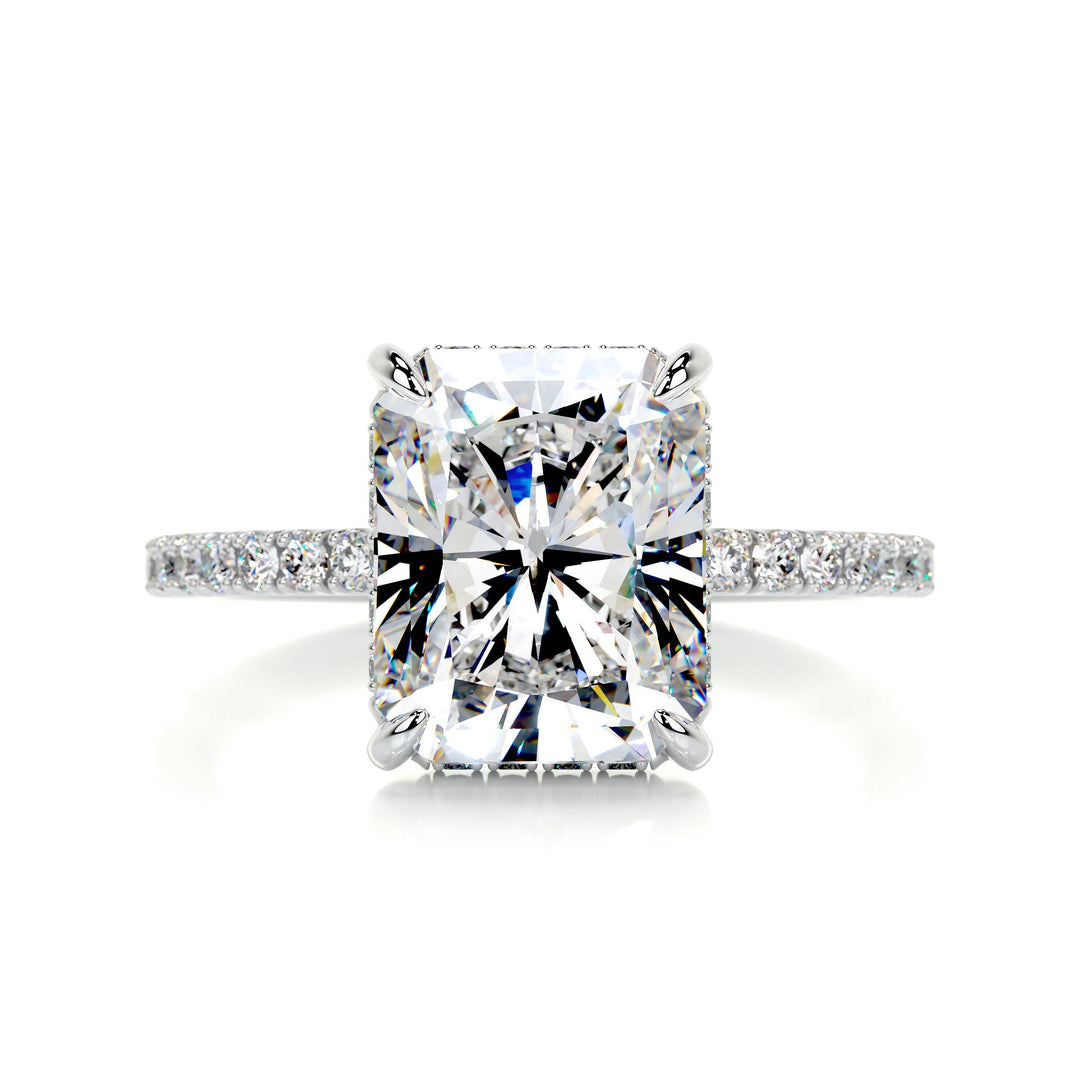 3.80 Ct Colorless Emerald Cut Moissanite Engagement Ring, Three