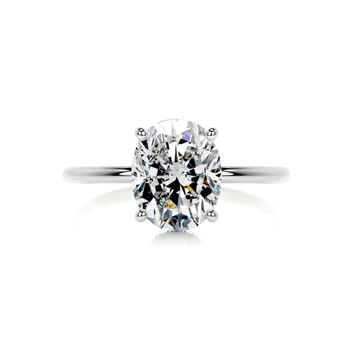 3.0ct Oval Cut Hidden Halo Style Moissanite Solitaire Setting Engagement Ring