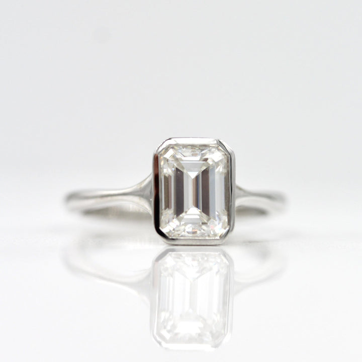 1.7ct Emerald Cut Bezel Solitaire Moissanite Diamond Engagement Ring