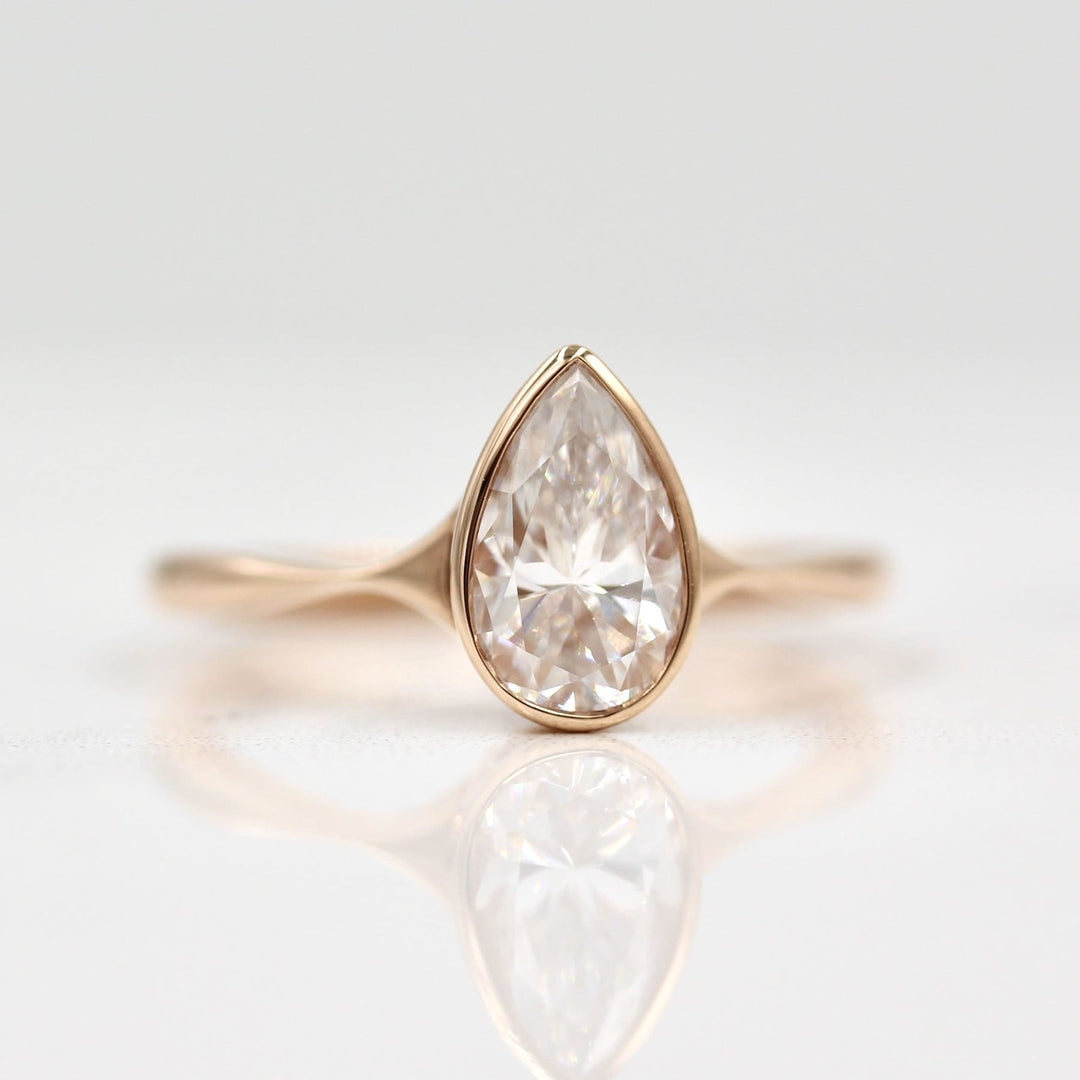 1ct Pear Cut Bezel Solitaire Moissanite Diamond Engagement Ring