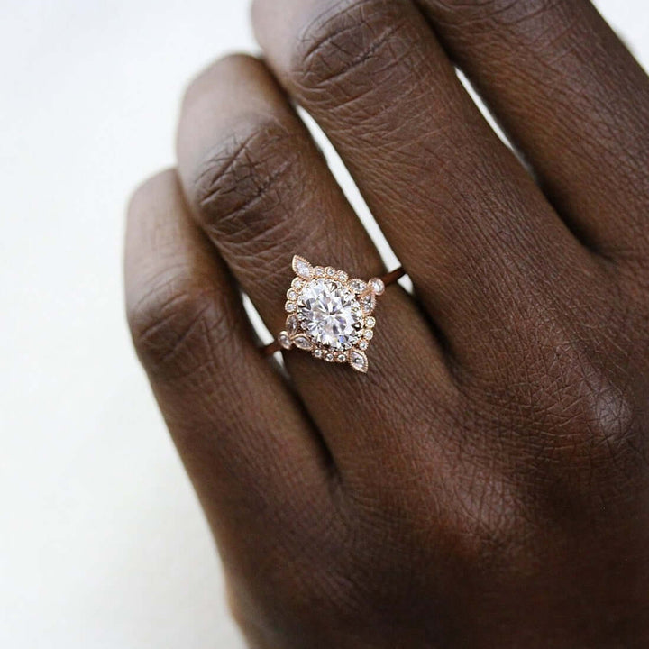 1.30ct Oval Cut Unique Halo Moissanite Diamond Engagement Ring