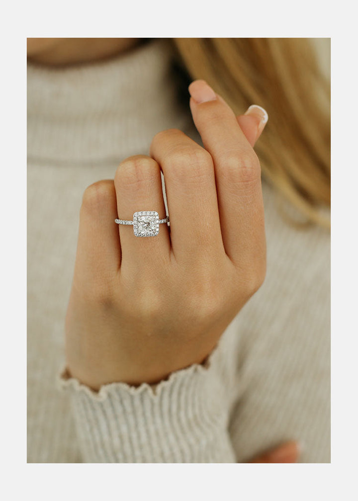 1.50ct Cushion Cut Moissanite Diamond Halo Engagement Ring