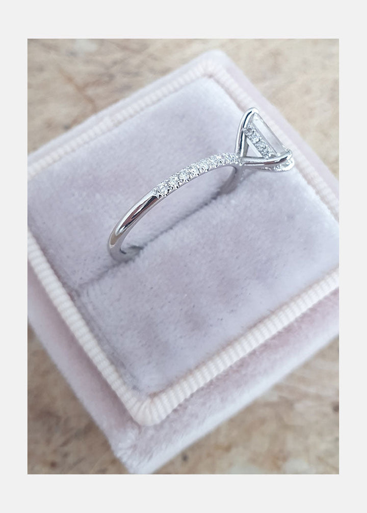 1.0ct Emerald Cut Moissanite Diamond Hidden Halo Engagement Ring