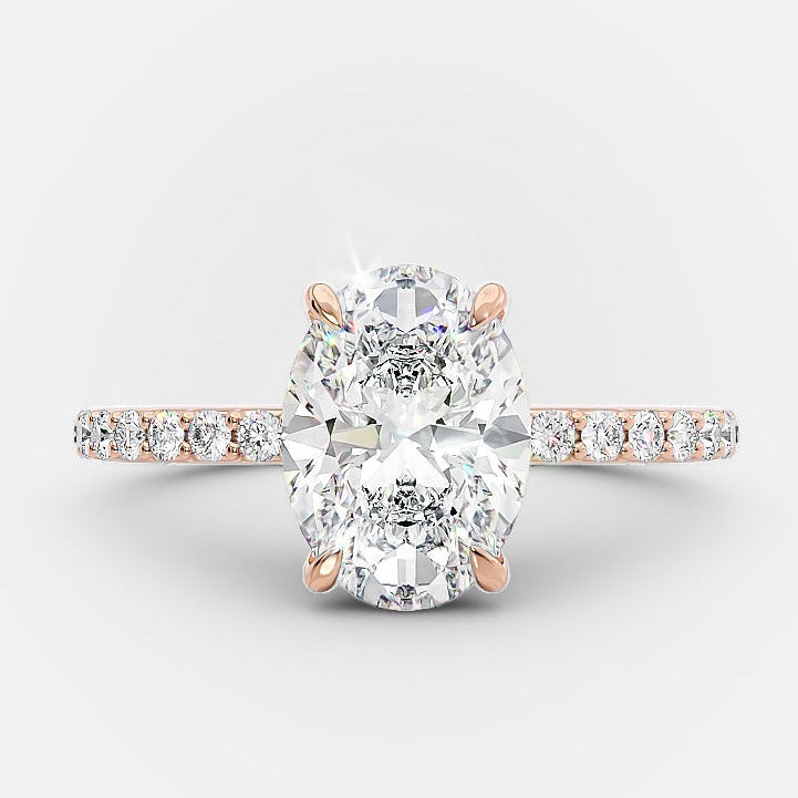 1.50ct Oval Cut Moissanite Diamond Hidden Halo Engagement Ring