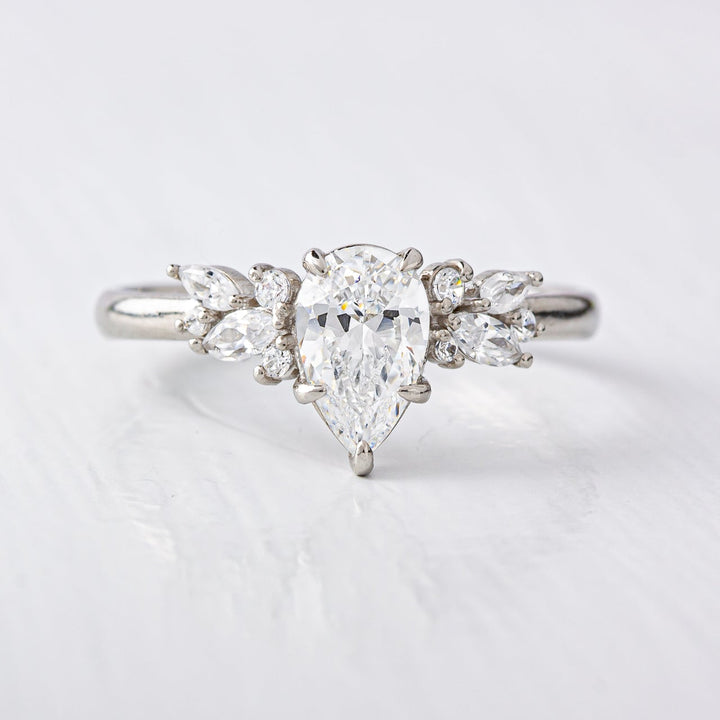 1.33CT Pear Cut Moissanite Cluster Engagement Ring
