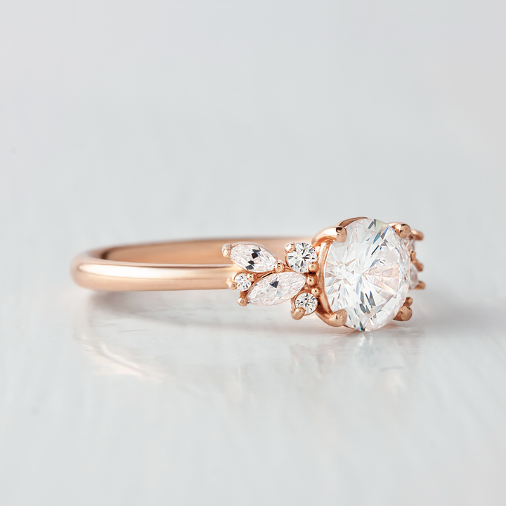 1.35CT Round Cut Moissanite Cluster Engagement Ring In 18K Solid Rose Gold