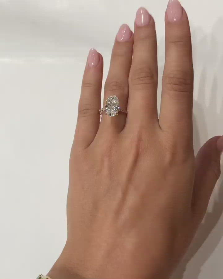 3.0ct Oval Cut Hidden Halo Moissanite Engagement Ring