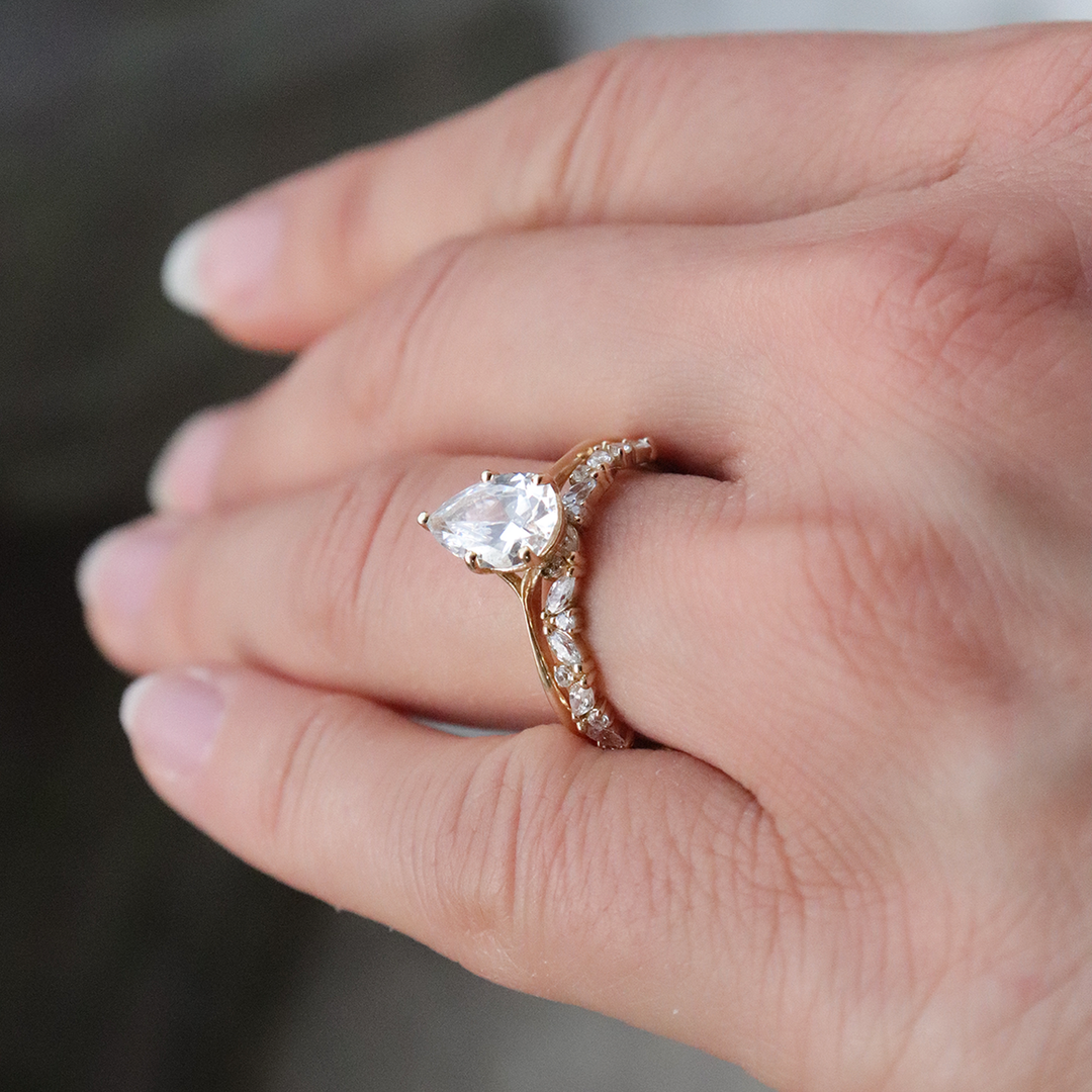 1.33CT Pear Cut Moissanite Engagement Ring in 18K Yellow Gold