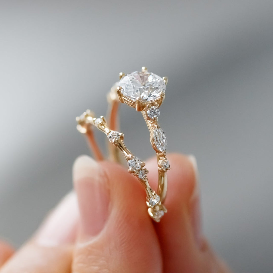 1.35CT Round Cut Moissanite Diamond Engagement Ring in 14K Rose Gold